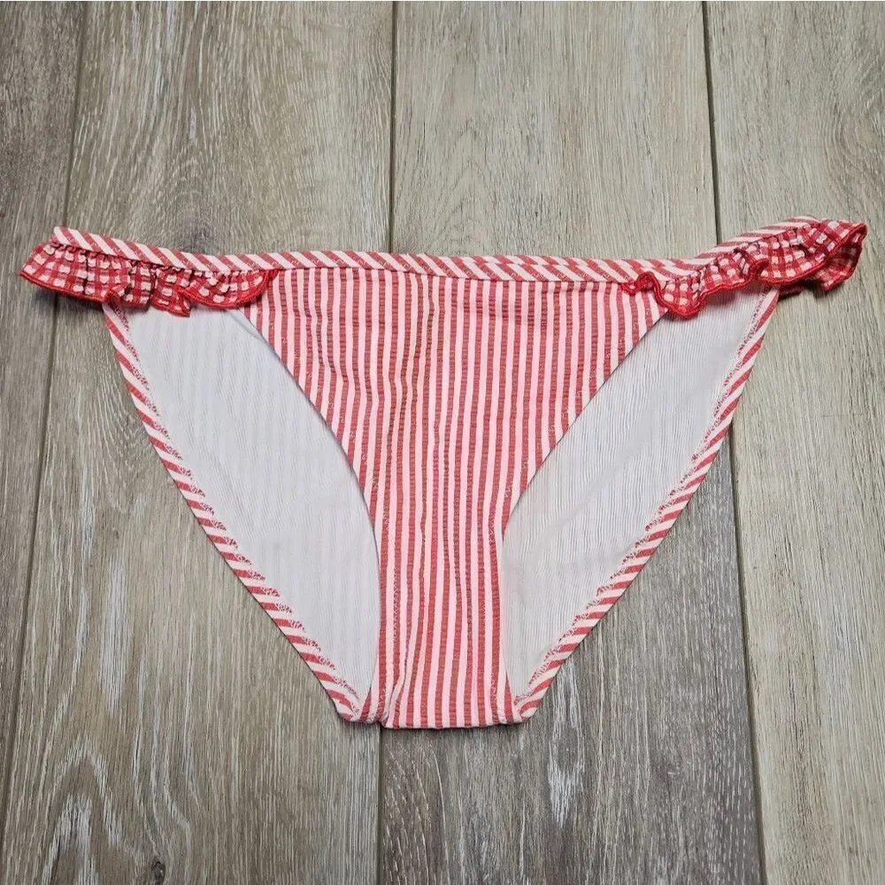 Aerie Bundle Mixed Bikini Pieces Scoop Neck Ruffle Seersucker Bottom Women's XS